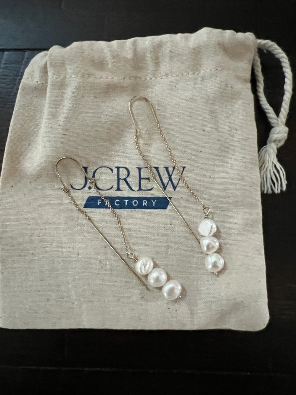 J. Crew Gold Threader Earrings with White Pearls